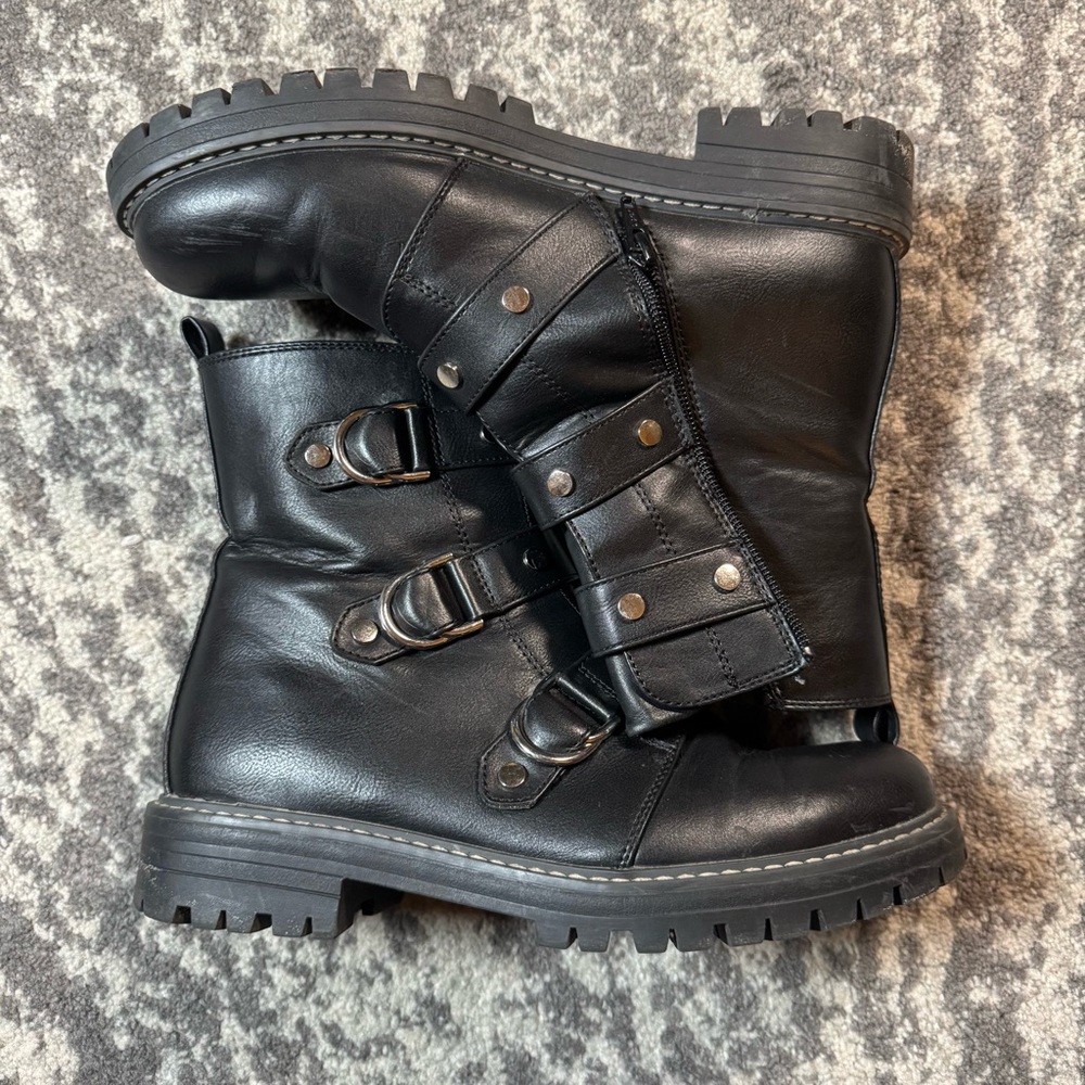 men’s black leather grunge emo military boots